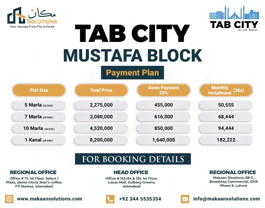 Tab City Rawalpindi Payment Plan Mustafa Block