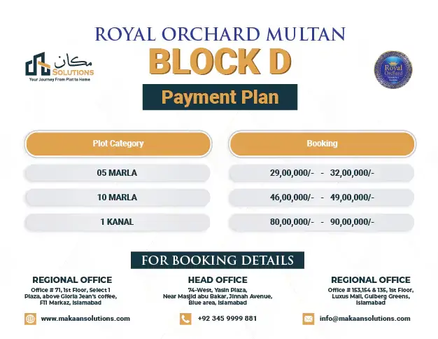 royal orchard multan Block D payment Plan Image