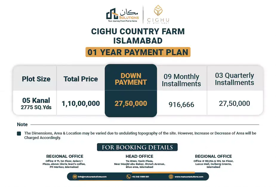 Cighu Country Farms Islamabad payment plan