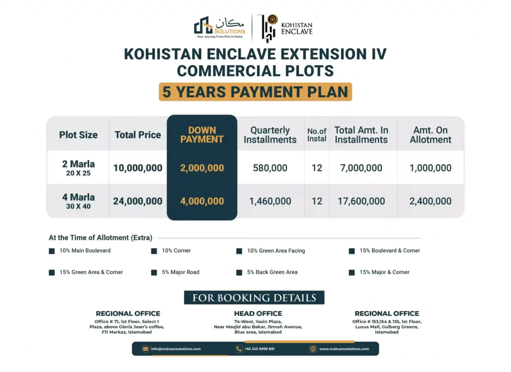 kohistan enclave commercial payment plan