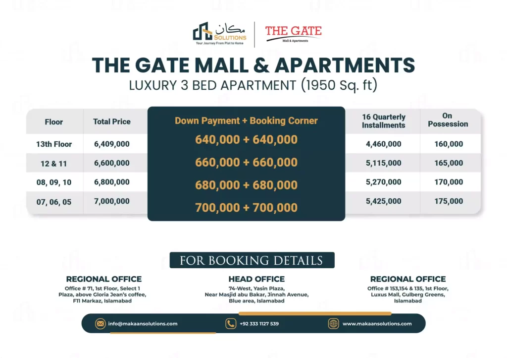 the gate mall islamabad payment plan luxury 3 bed Apartment