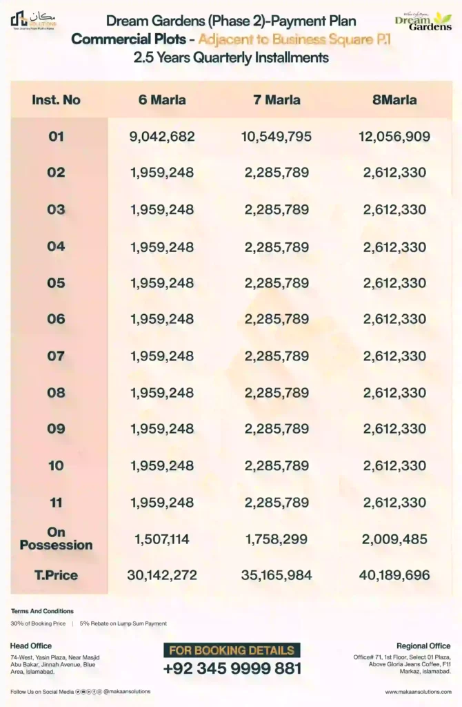 dream garden lahore commerical plot payment plan