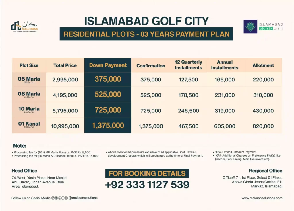 islamabad golf city payment plan 