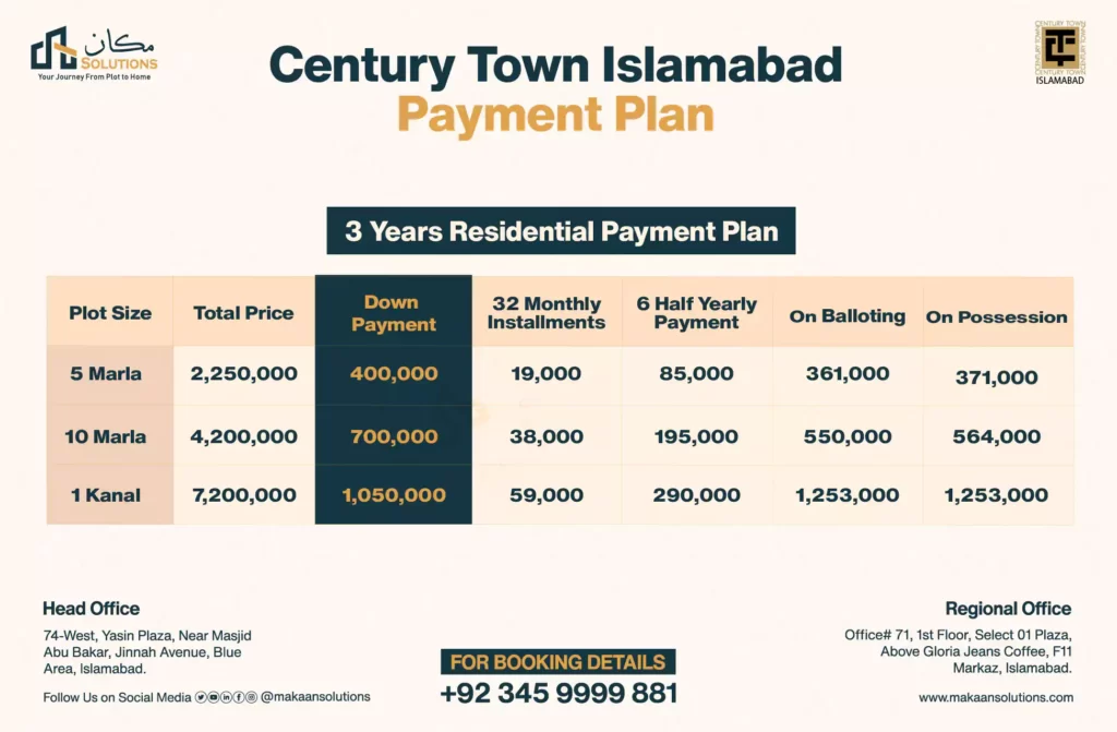 century town islamabad payment plan