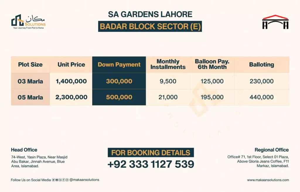 SA Gardens Badar Block Sector E Payment