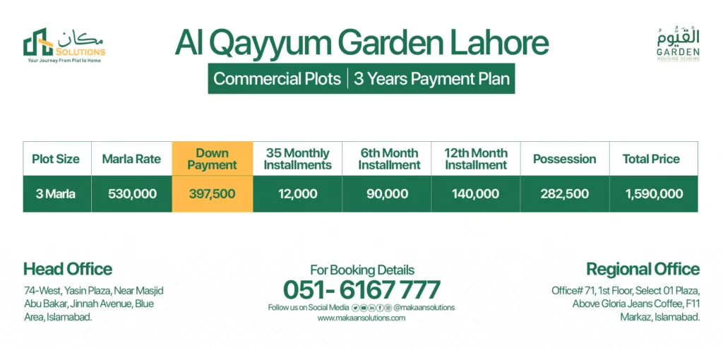 al qayyum gardenn commercial plots payment plan