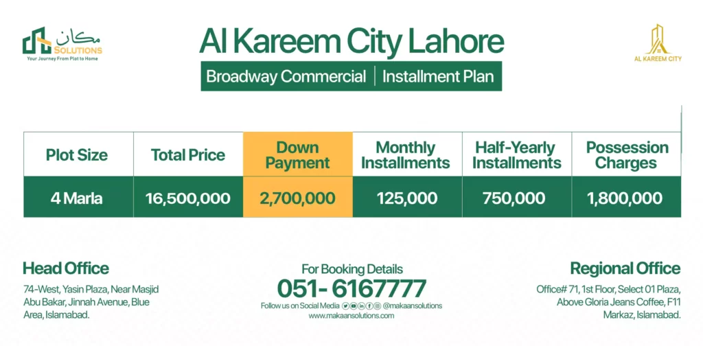 al kareem city payment-plan Broadway Commercial Installment Plan