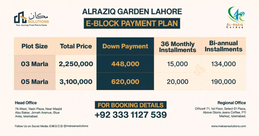 al raziq garden e block payment plan