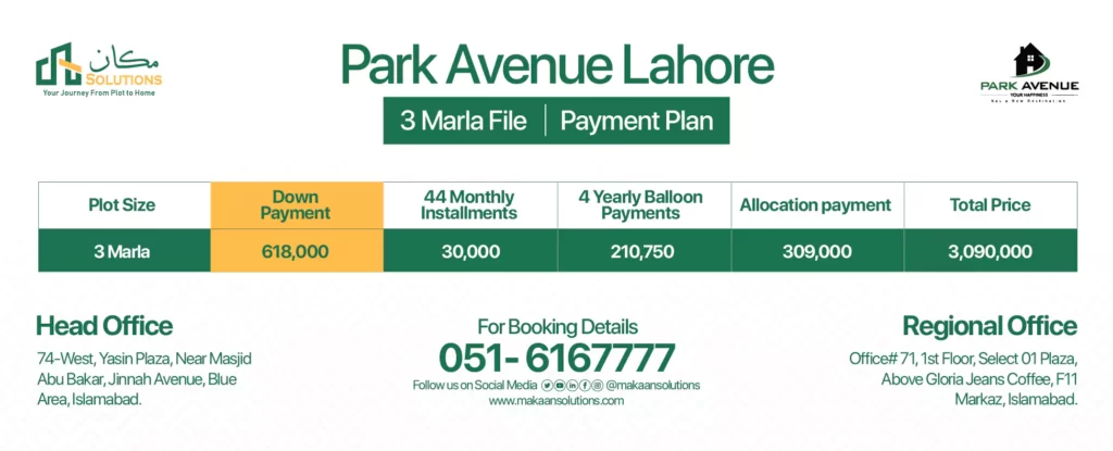 park avenue lahore 3 marla payment plan
