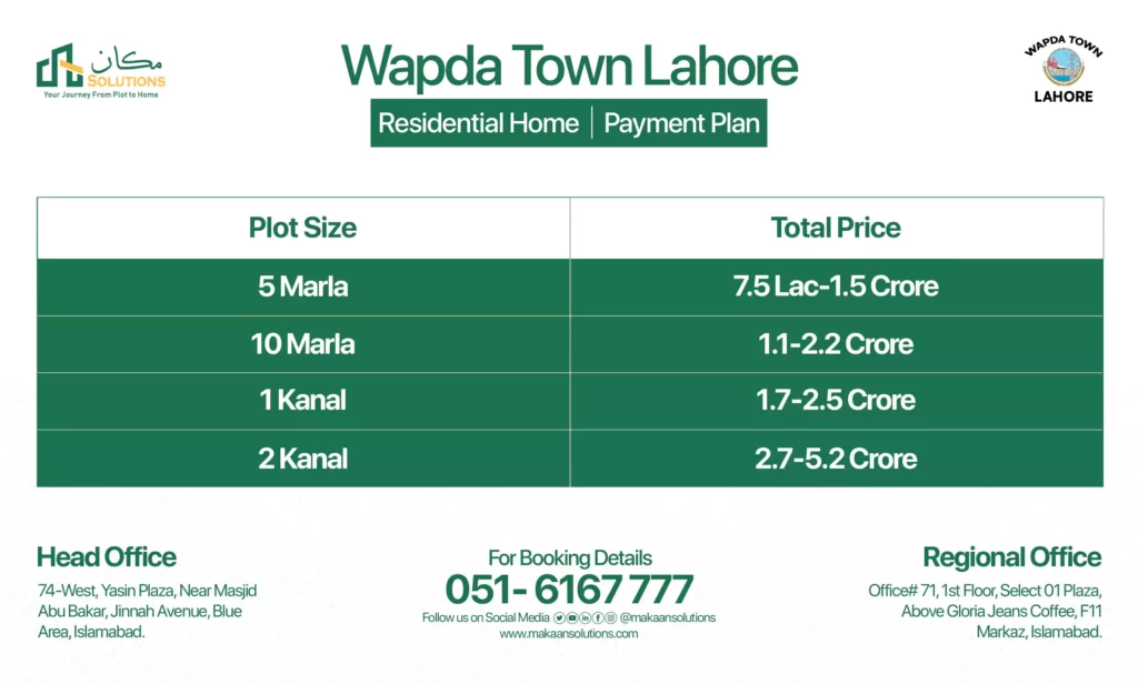 wapda town lahore payment plan