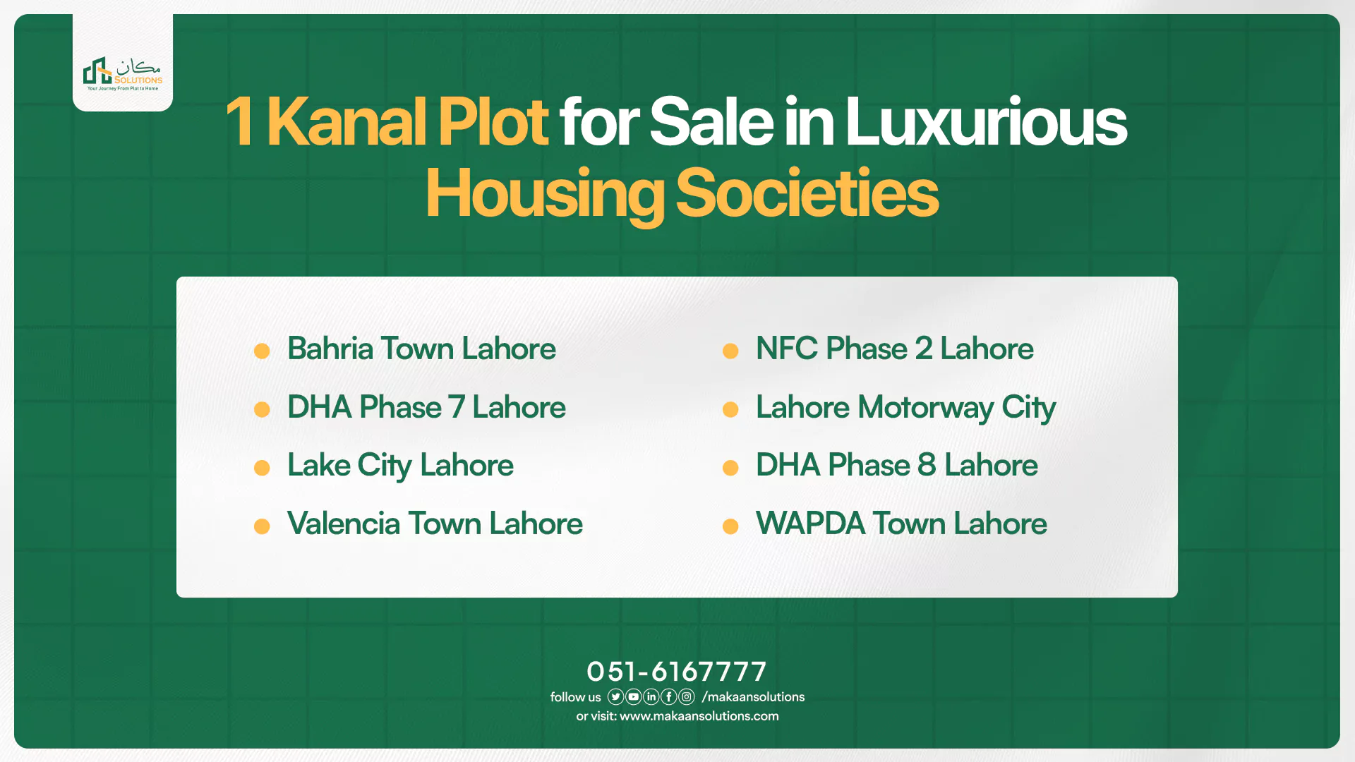 1 Kanal Plot for Sale in Luxurious Housing Societies in Lahore
